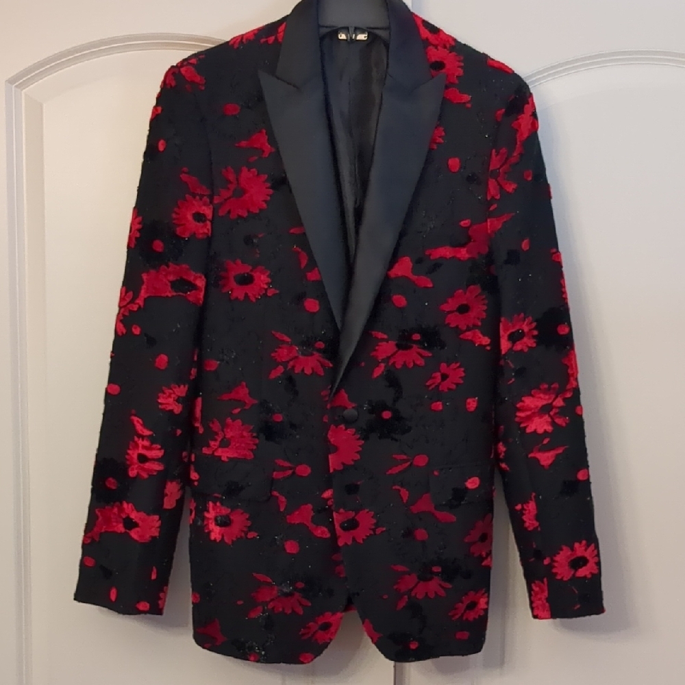 Barabas Floral Black and Red Men's Blazer